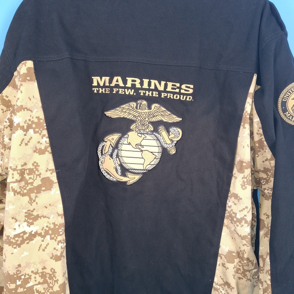 U.S. Services Valiant K&S MARINES Men's Blk Denim Bomber Jacket 2XL w/ liner - Picture 5 of 16